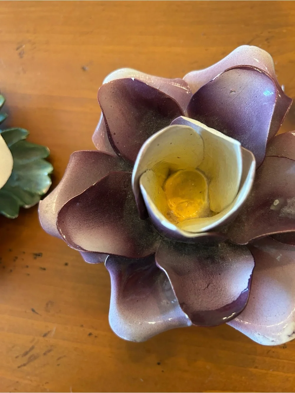 Vintage Italian Porcelain Flower Candle Holders in Pink and Purple - Capodimonte